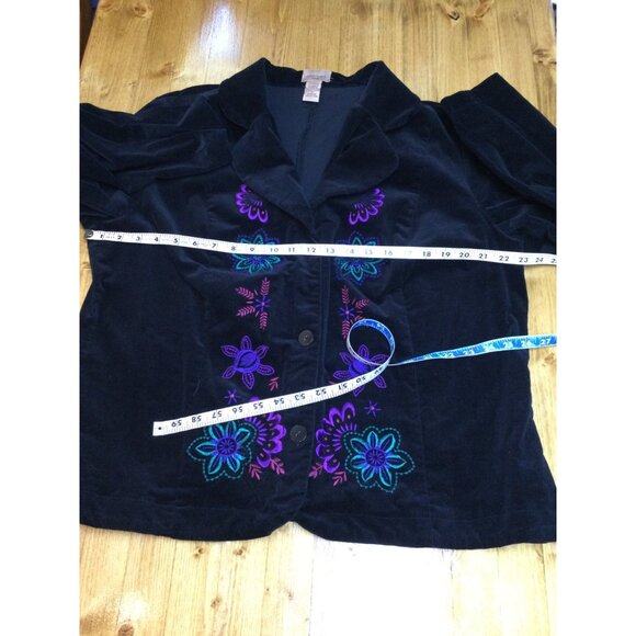 Womens Black Velvet Embroidered Blazer Jacket Size 1X Boho Whimsigoth Coquette - Picture 6 of 7